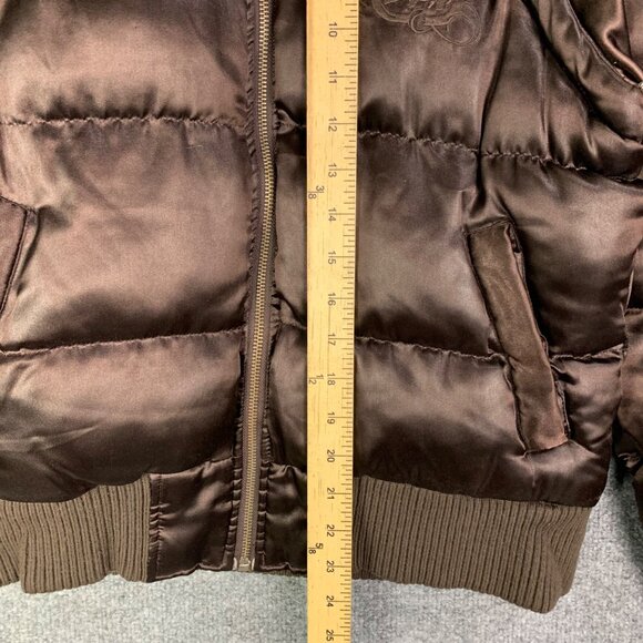 Ecko Red Womens Y2k Real Racoon Fur Hood Zip Puffer‎ Jacket Streetwear Size M - Picture 7 of 13